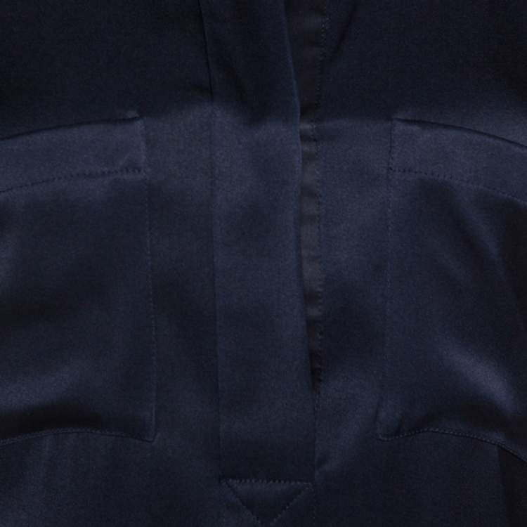 Pre Owned Celine Navy Blue Silk Satin Flared Shirt Dress S