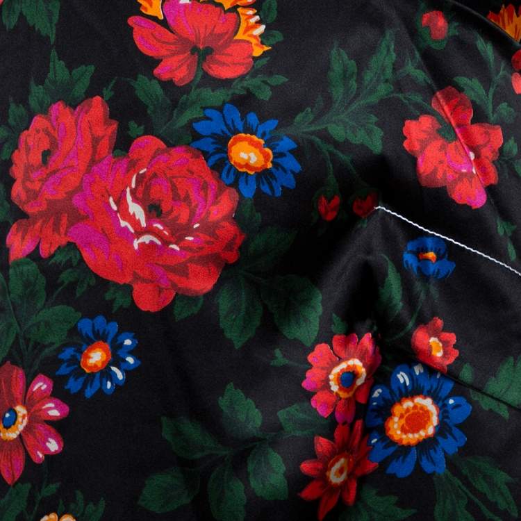Pre Owned Celine Black Floral Printed Mulberry Silk Draped Detail Sleeveless Top M 
