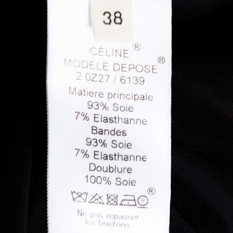 Pre Owned Celine Black Floral Printed Mulberry Silk Draped Detail Sleeveless Top M 