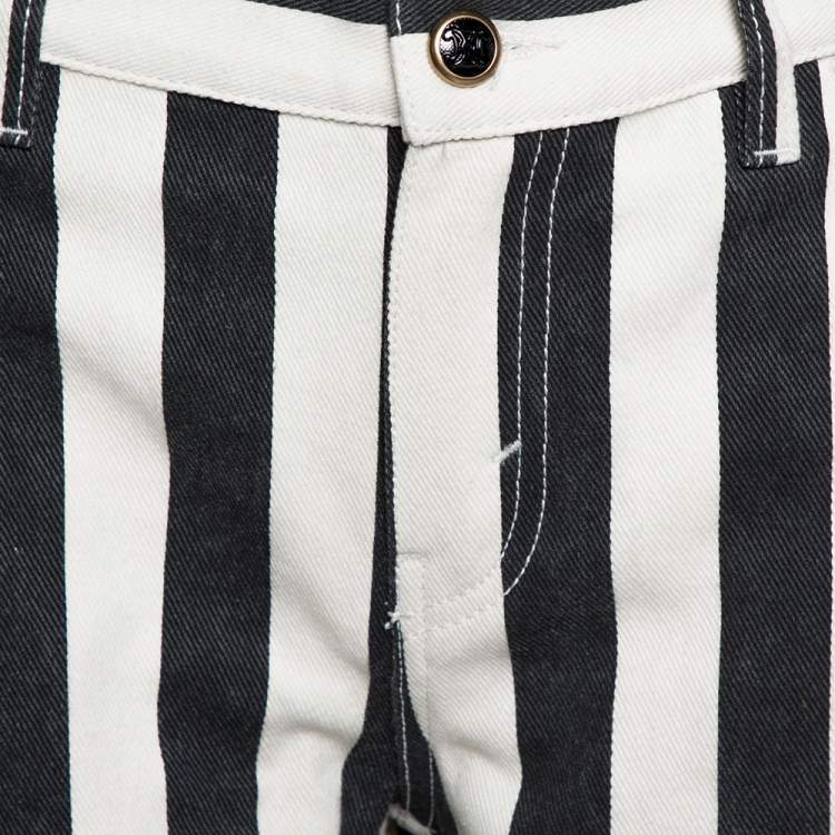 مملوكة مسبقًا Celine Black Striped Cotton Denim Cropped Pants M
