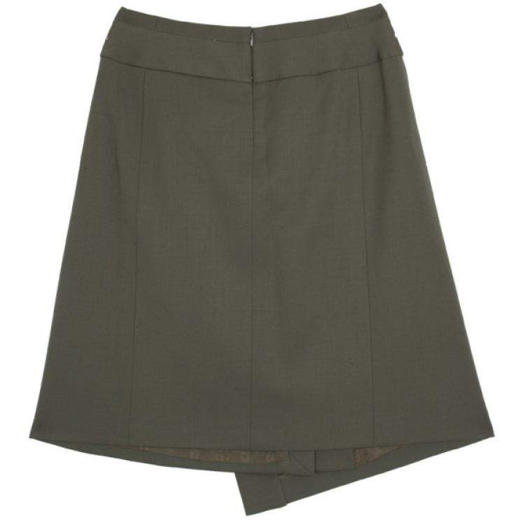 Pre Owned Celine Green Wool A-Line Skirt M