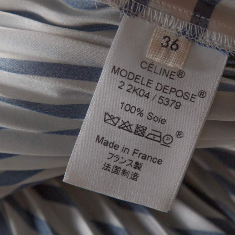 Pre Owned Celine Navy Blue Striped Silk Handkerchief Hem Pleated Skirt S