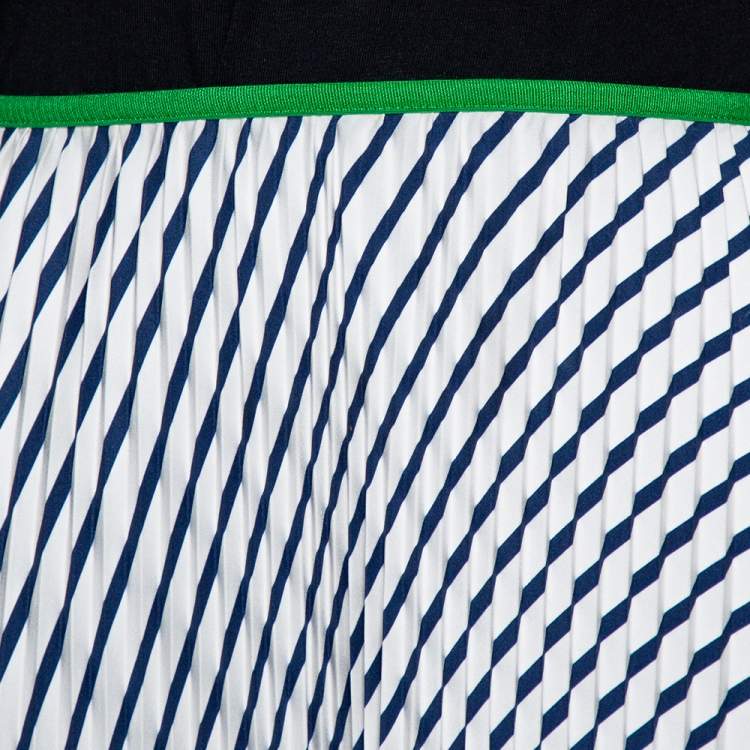 Pre Owned Celine Navy Blue Striped Silk Handkerchief Hem Pleated Skirt S