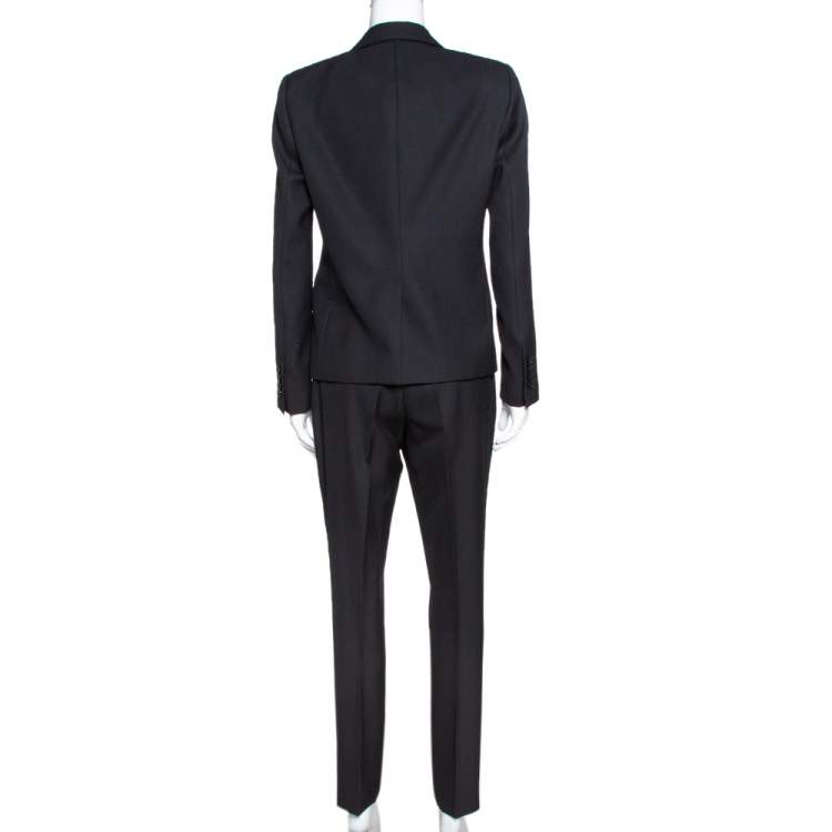 Pre Owned Celine Black Textured Wool Pant Suit M 