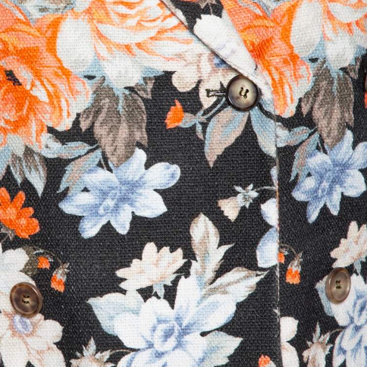 Pre Owned Celine Multicolor Floral Print Cotton Canvas Fitted Blazer M