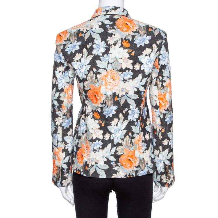 Pre Owned Celine Multicolor Floral Print Cotton Canvas Fitted Blazer M