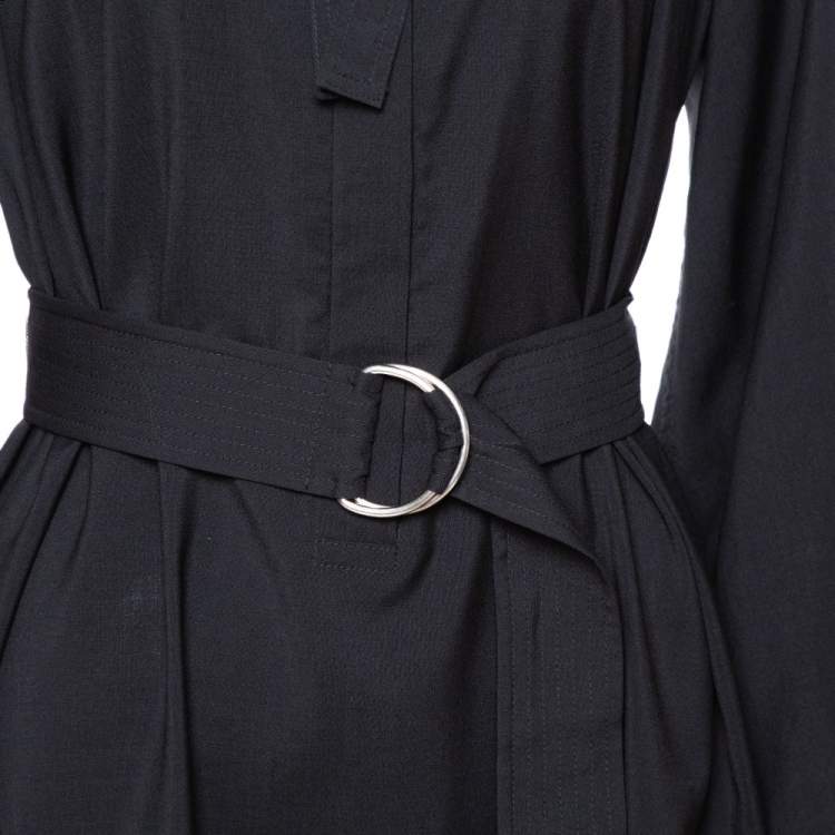 Pre Owned Celine Black Wool Belted Shirt Dress S