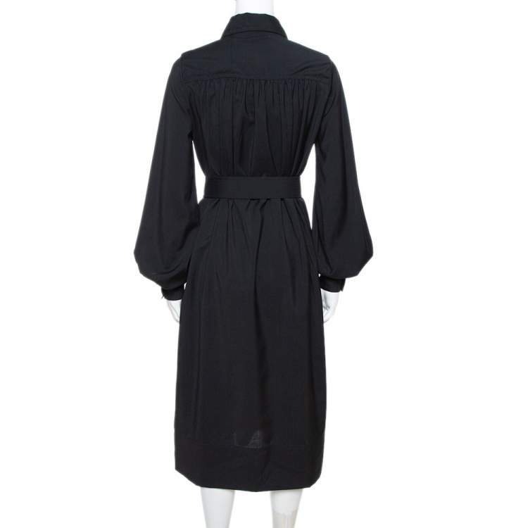 Pre Owned Celine Black Wool Belted Shirt Dress S