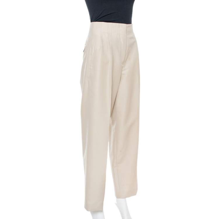 مملوكة مسبقًا Celine Beige Wool High Waist Trousers S
