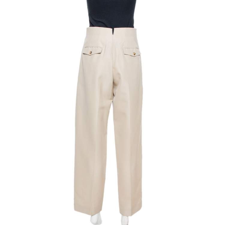 مملوكة مسبقًا Celine Beige Wool High Waist Trousers S