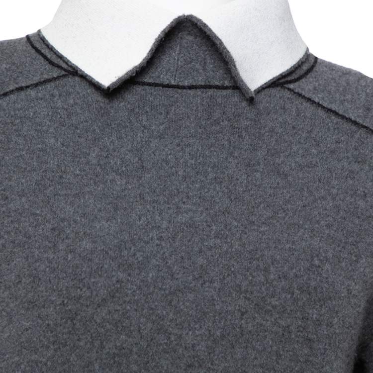 Pre Owned Celine Grey Wool Contrast Turtle Neck Sweater Dress S