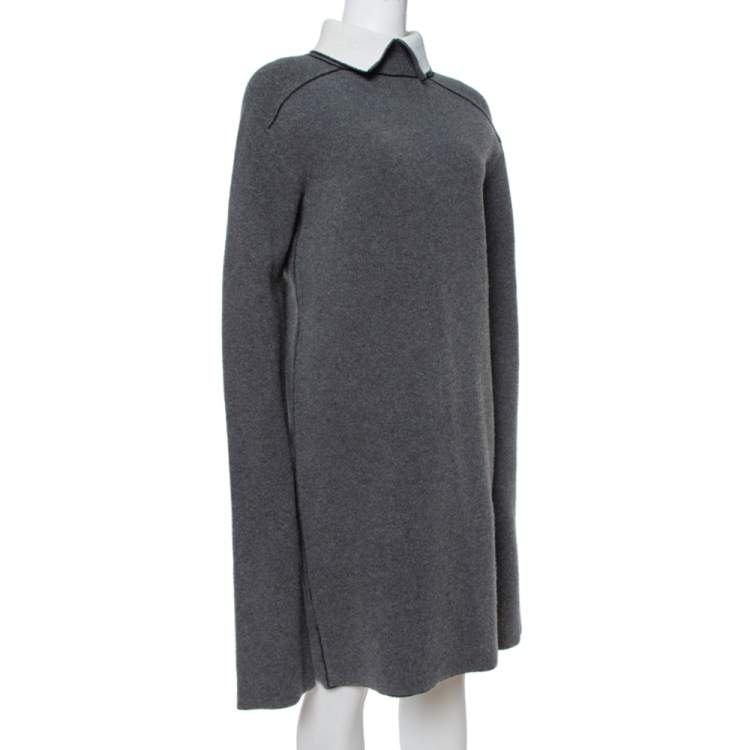 Pre Owned Celine Grey Wool Contrast Turtle Neck Sweater Dress S