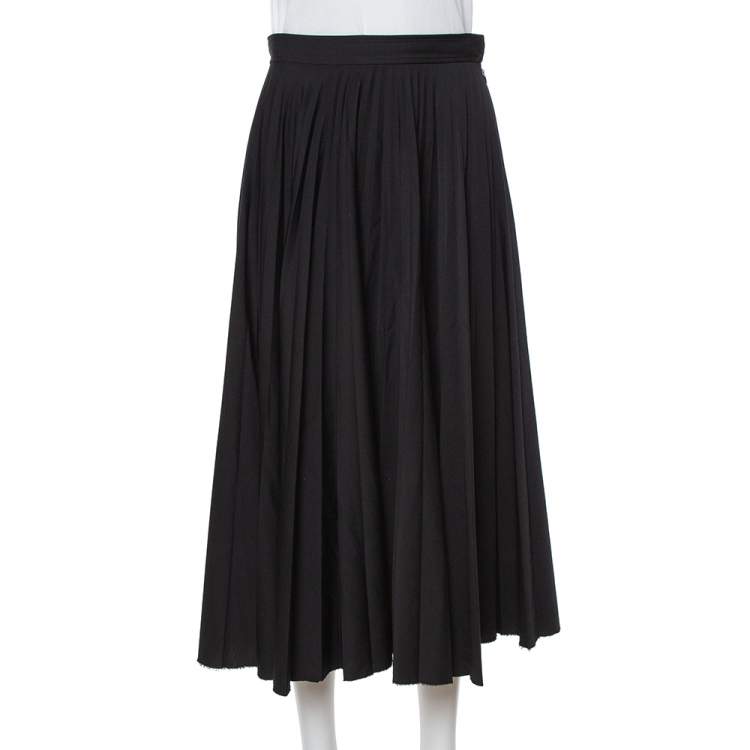 مملوكة مسبقًا Celine Black Wool Pleated Midi Skirt S