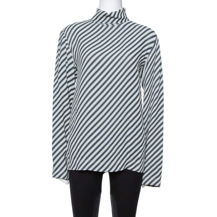 Celine Black Diagonal Stripe Textured Turtle Neck Top S Celine | TLC