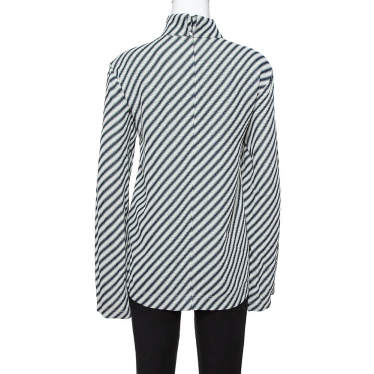 Pre Owned Celine Black Diagonal Stripe Textured Turtle Neck Top S