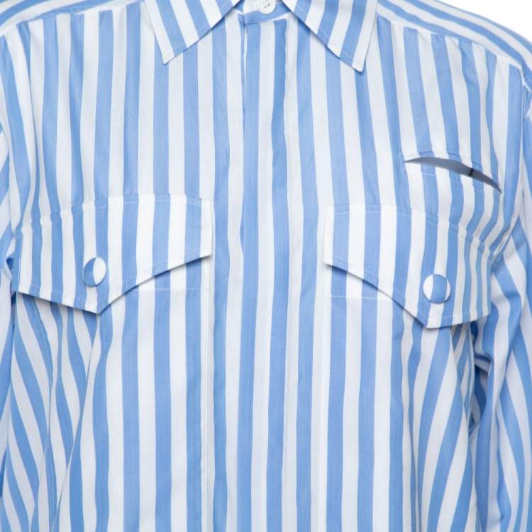 Pre Owned Celine Blue & White Striped Cotton Button Front Tunic S