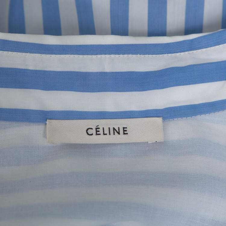 Pre Owned Celine Blue & White Striped Cotton Button Front Tunic S