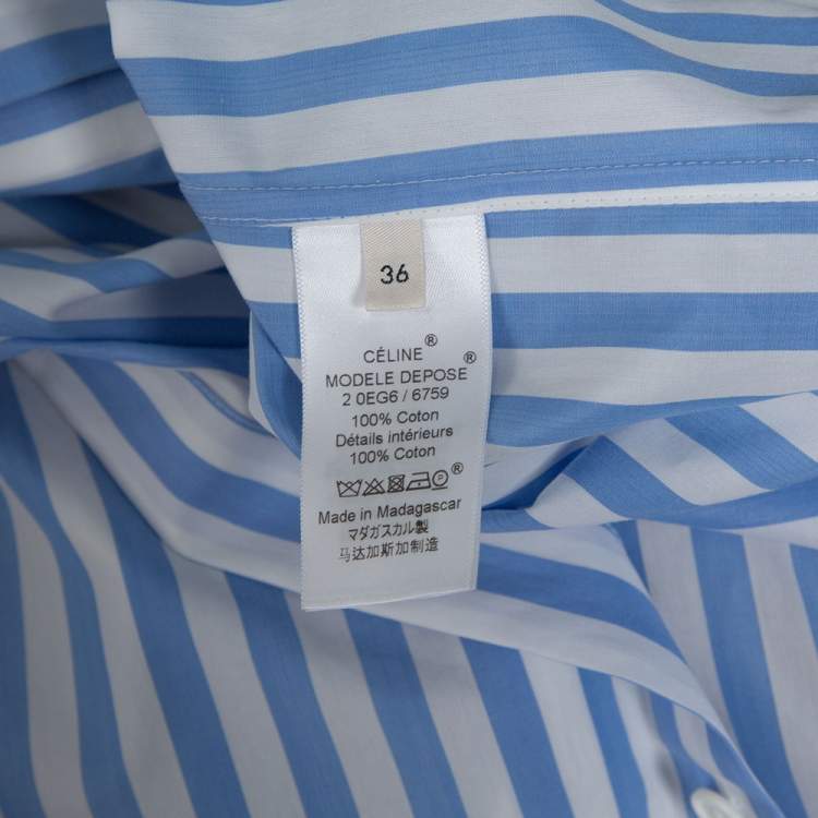 Pre Owned Celine Blue & White Striped Cotton Button Front Tunic S