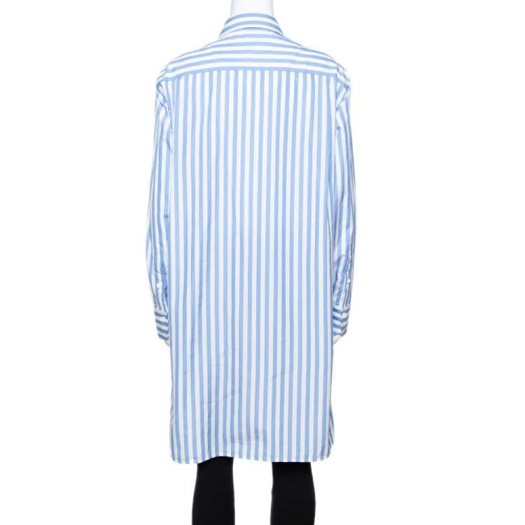 Pre Owned Celine Blue & White Striped Cotton Button Front Tunic S