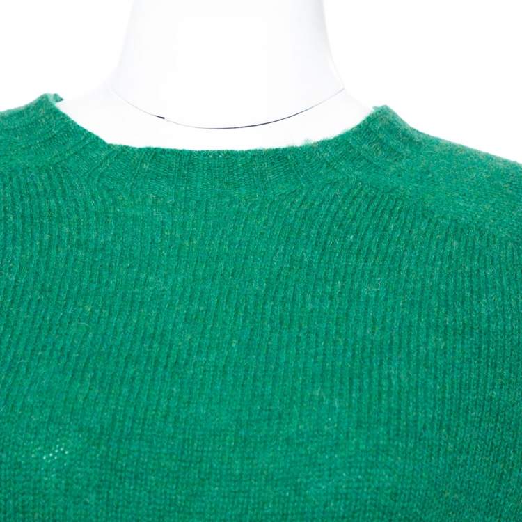 Pre Owned Celine Green Wool Knit Crew Neck Sweater S