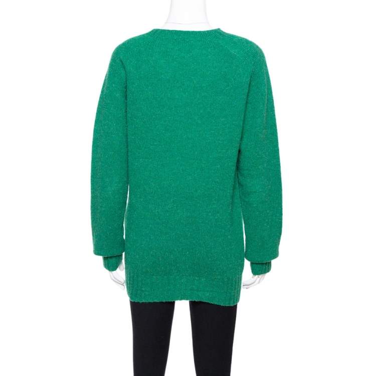 Pre Owned Celine Green Wool Knit Crew Neck Sweater S