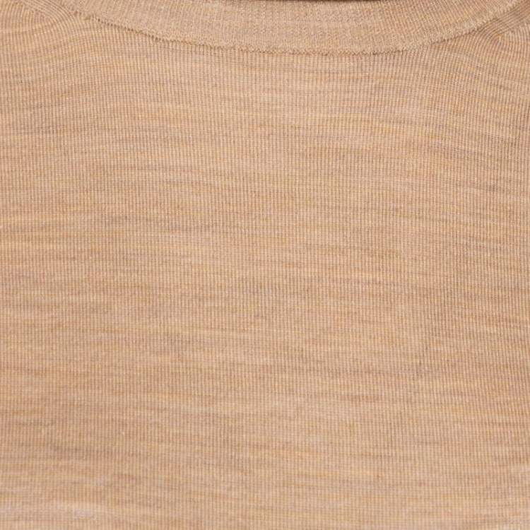 مملوكة مسبقًا Celine Dark Beige Wool Contrast Stitch Detail Sweater S