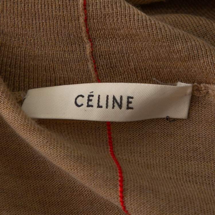 مملوكة مسبقًا Celine Dark Beige Wool Contrast Stitch Detail Sweater S