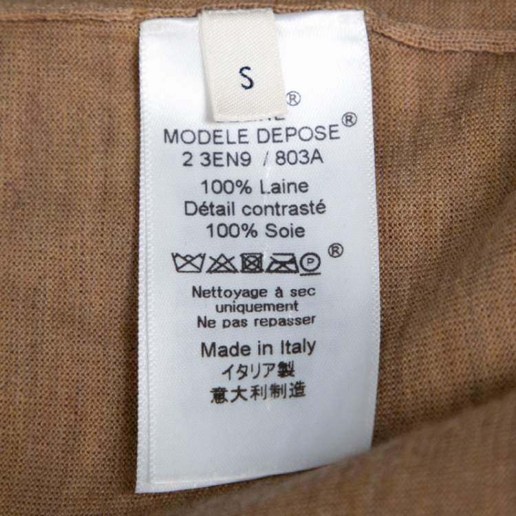 مملوكة مسبقًا Celine Dark Beige Wool Contrast Stitch Detail Sweater S