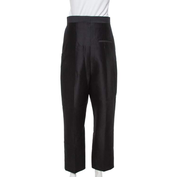Pre Owned Celine Black Wool & Silk High Waist Tapered Trousers S