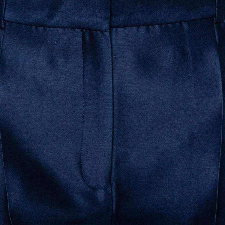 Pre Owned Celine Navy Blue Wool & Silk Tapered Trousers S