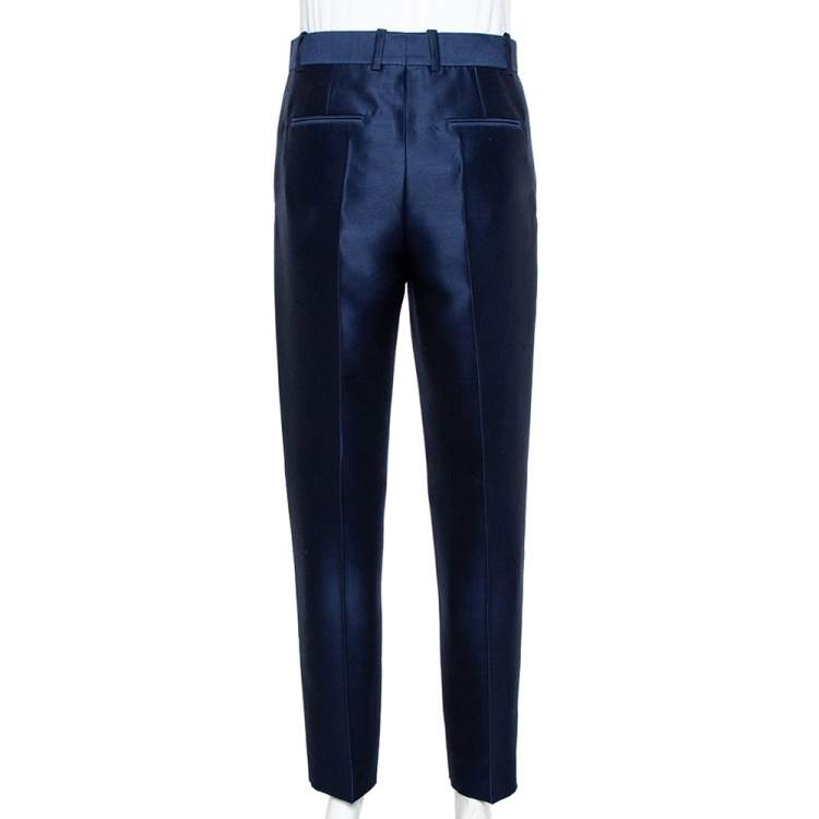 Pre Owned Celine Navy Blue Wool & Silk Tapered Trousers S