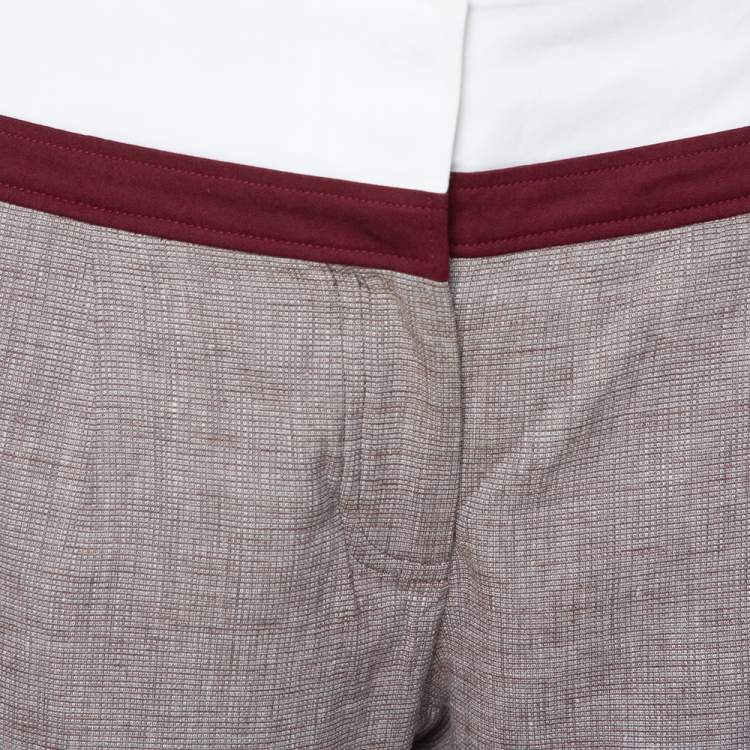 Pre Owned Celine Beige Linen Contrast Waist Band Shorts M