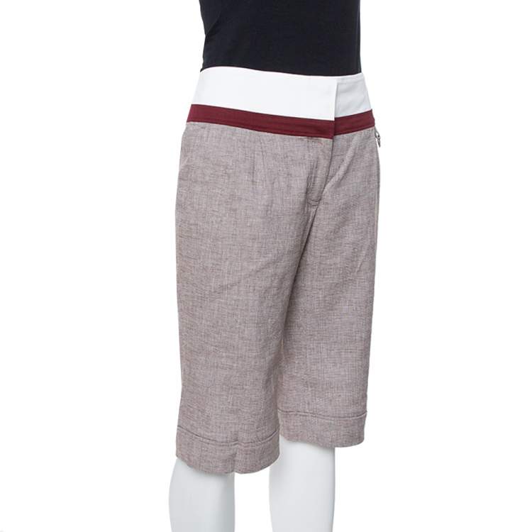 Pre Owned Celine Beige Linen Contrast Waist Band Shorts M