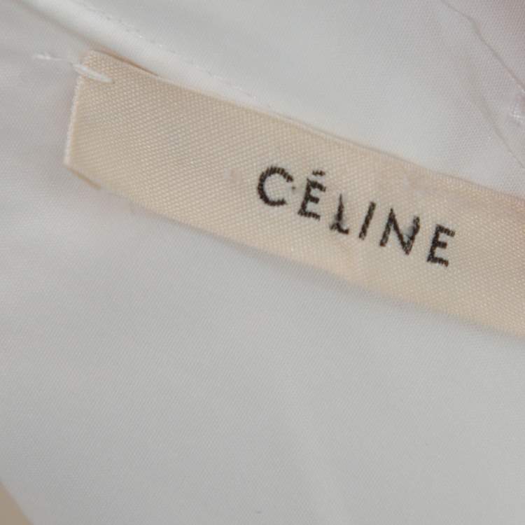 Pre Owned Celine Off White Cotton Pleated High Low Hem Blouse M