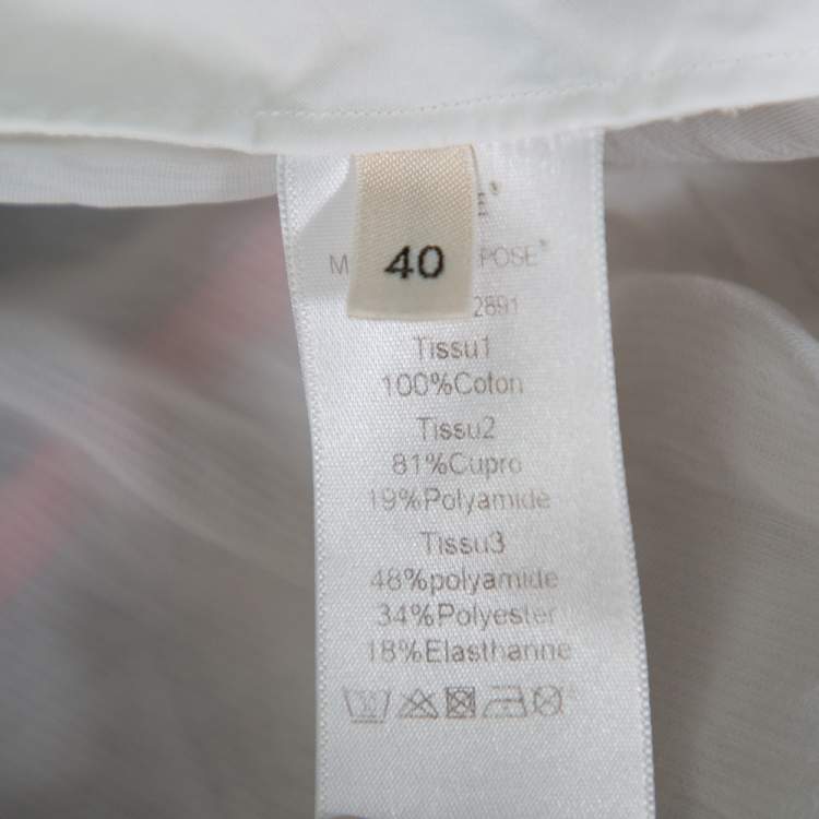 Pre Owned Celine Off White Cotton Pleated High Low Hem Blouse M