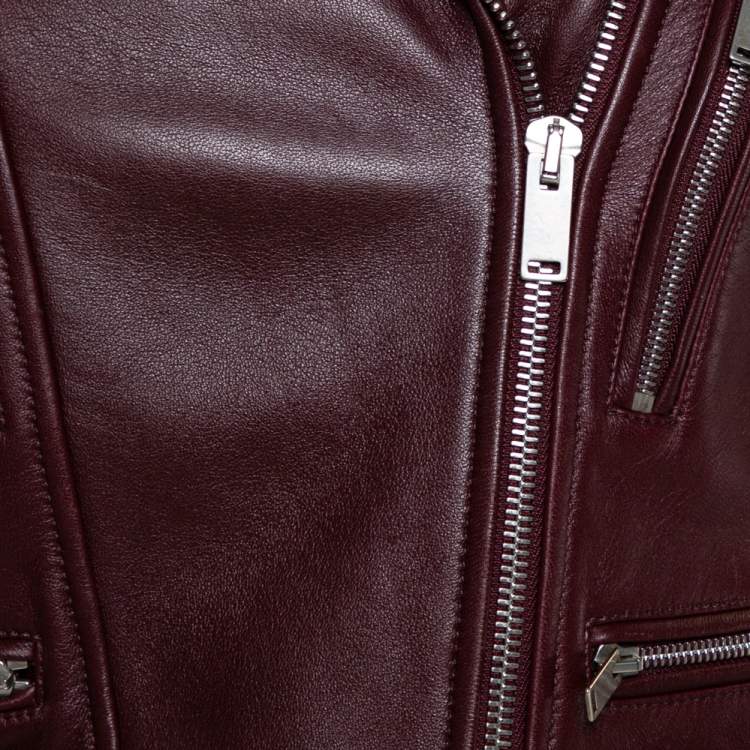 Pre Owned Celine Burgundy Leather Biker Jacket S 