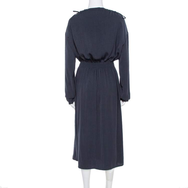 Pre Owned Celine Navy Blue Scoop Neck Full Sleeve Midi Dress M