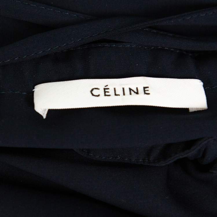 Pre Owned Celine Navy Blue Scoop Neck Full Sleeve Midi Dress M