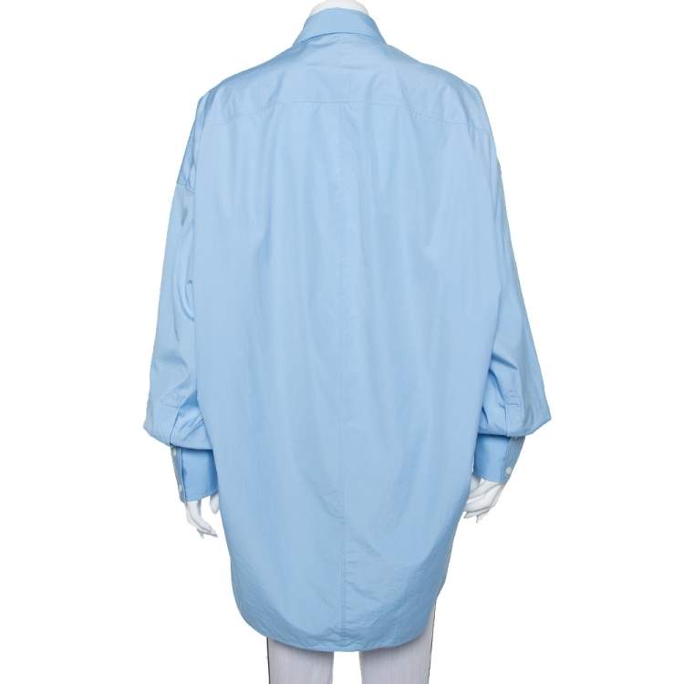 Pre Owned Celine Blue Cotton Paneled Oversized Shirt M 