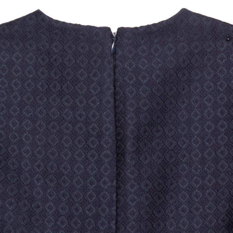 Pre Owned Celine Navy Blue Brocade Sleeveless Sheath Dress S