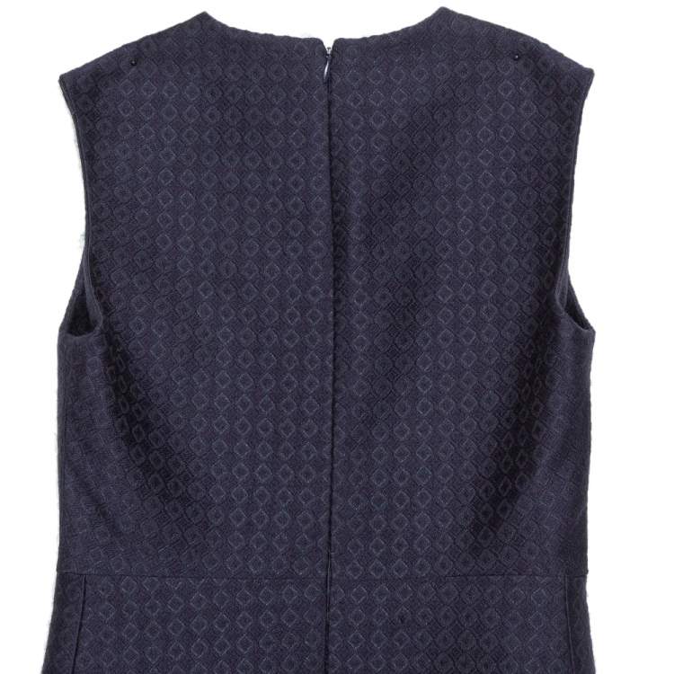 Pre Owned Celine Navy Blue Brocade Sleeveless Sheath Dress S