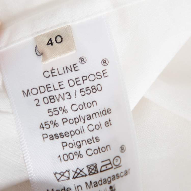Pre Owned Celine White Cotton Contrast Trim Detail Button Front Phoebe Philo Long Shirt M