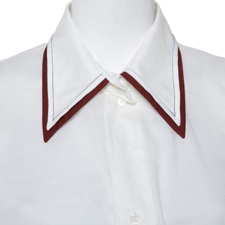 Pre Owned Celine White Cotton Contrast Trim Detail Button Front Phoebe Philo Long Shirt M