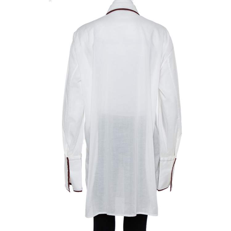 Pre Owned Celine White Cotton Contrast Trim Detail Button Front Phoebe Philo Long Shirt M