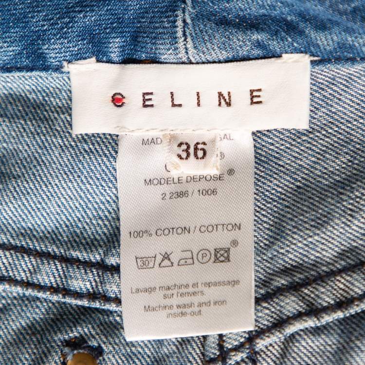 Pre Owned Celine Blue Denim Embroidered Mini Skirt S