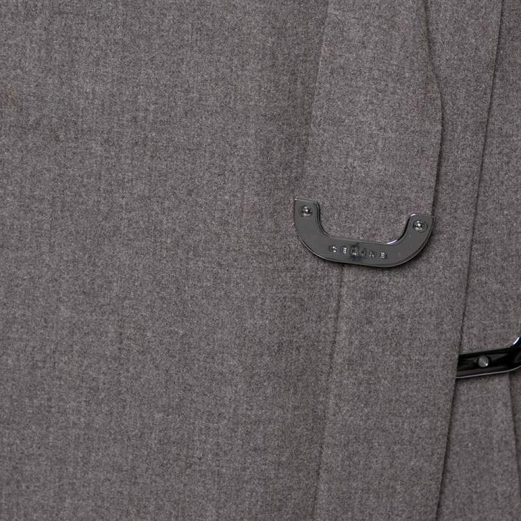 Pre Owned Celine Grey Wool Waist Tie Detail Faux Wrap Asymmetric Hem Skirt M