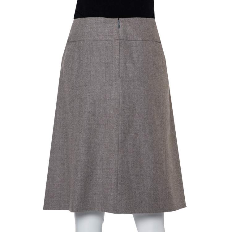 Pre Owned Celine Grey Wool Waist Tie Detail Faux Wrap Asymmetric Hem Skirt M