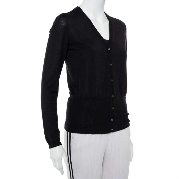 Pre Owned Celine Black Cashmere & Silk Button Front Cardigan M