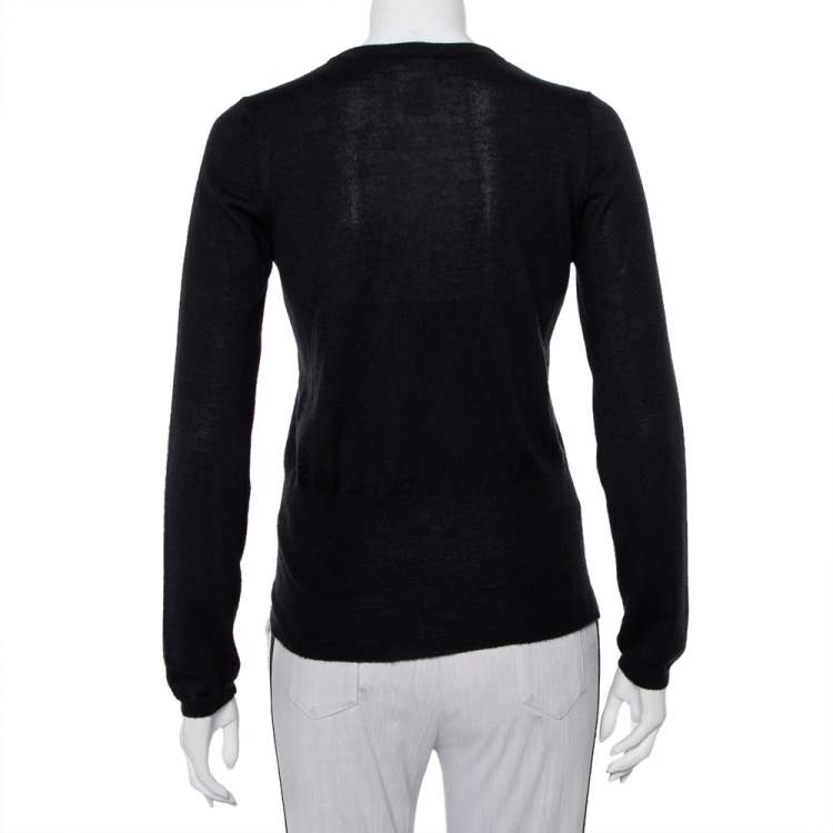 Pre Owned Celine Black Cashmere & Silk Button Front Cardigan M