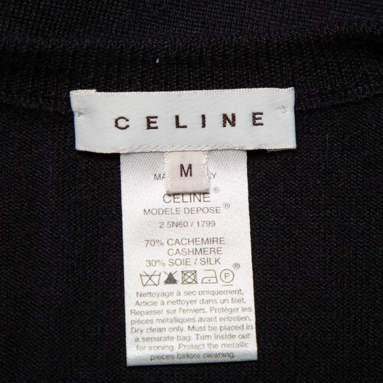 Pre Owned Celine Black Cashmere & Silk Button Front Cardigan M